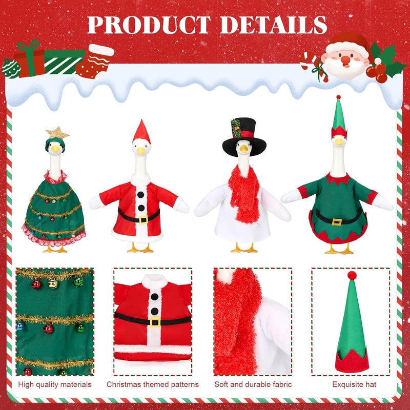 Bafeil 4 Sets Christmas Porch Goose Outfits for 23 Inch Lawn Statue, Costume Christmas Tree Elf for Cement Plastic Goose Statue, Xmas Claus Sculpture Clothes for Garden Yard Patio Xmas Holiday Party Decor - Image 3